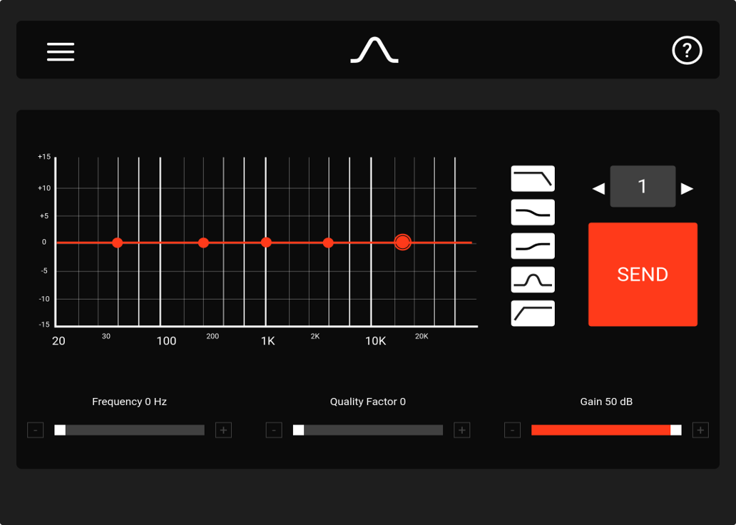 Écran de l'application mobile pour la gestion de l'égalisateur audio haut de gamme)